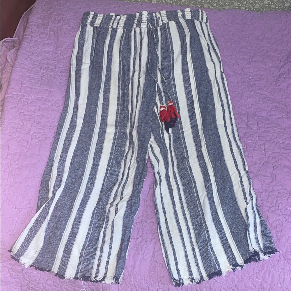 Indigo Rein Blue and White Striped Linen Pants